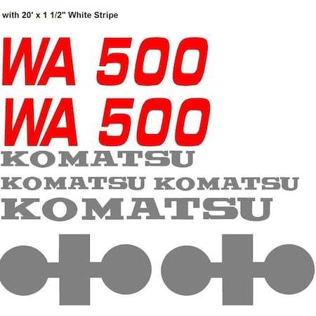 Aftermarket Komatsu Wheel Loader WA500 Decal Set with 20' x 1 12 White Stripe KOMWA500DECALSET